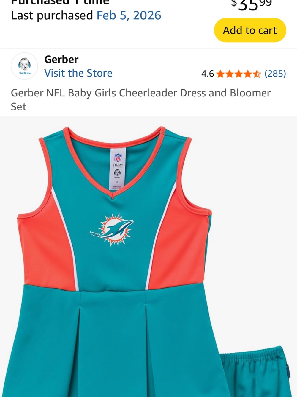 Girl’s NFL Miami Dolphins cheerleader dress